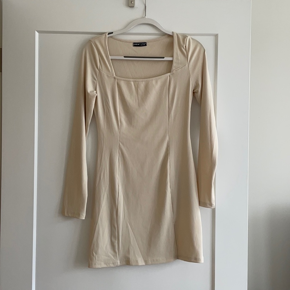 Shein Nude Bodycon Dress with Slit; Size L